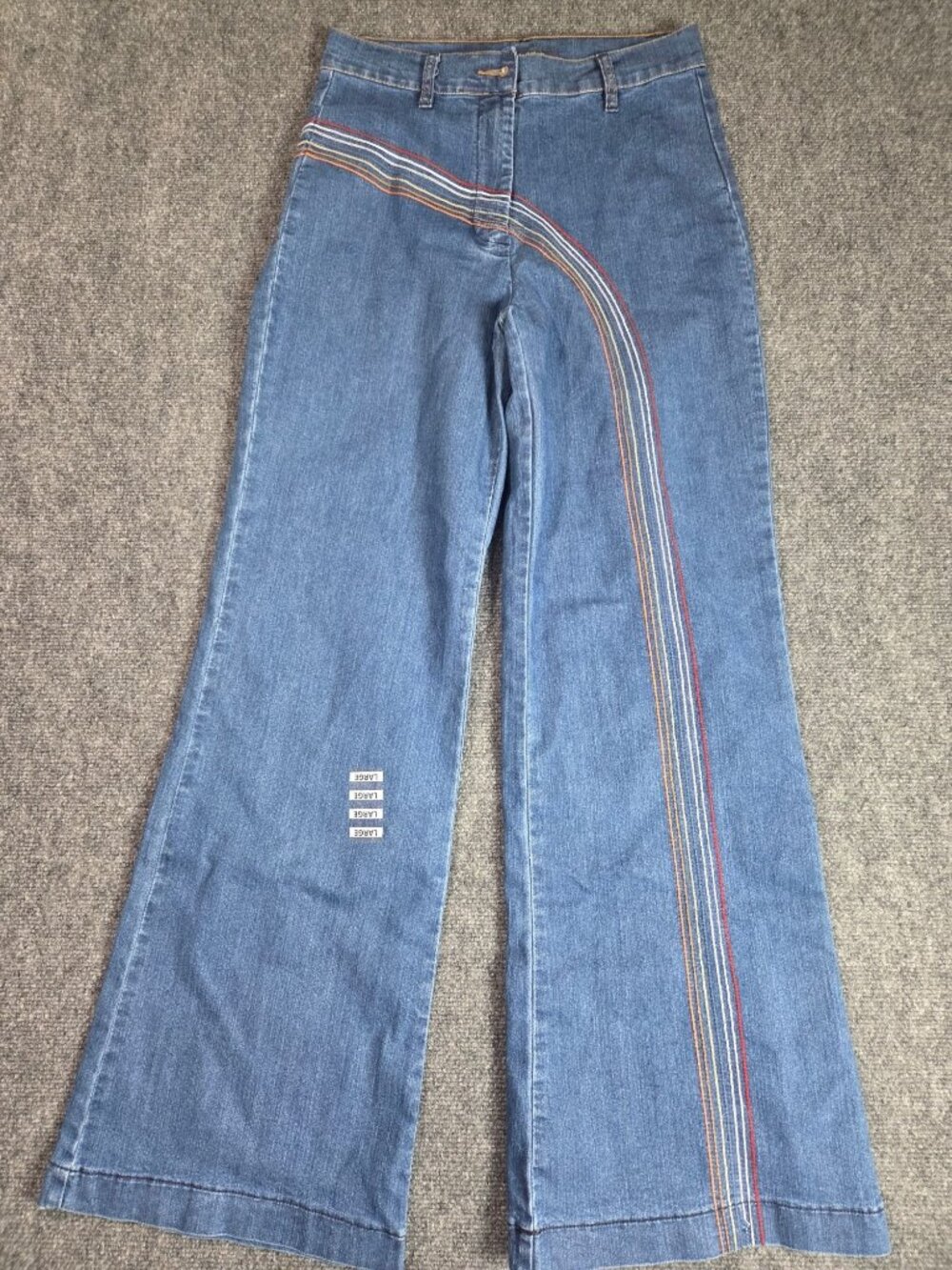 ModCloth Womens Size 12 Wide-Leg Denim Jeans With Rainbow Embroidery